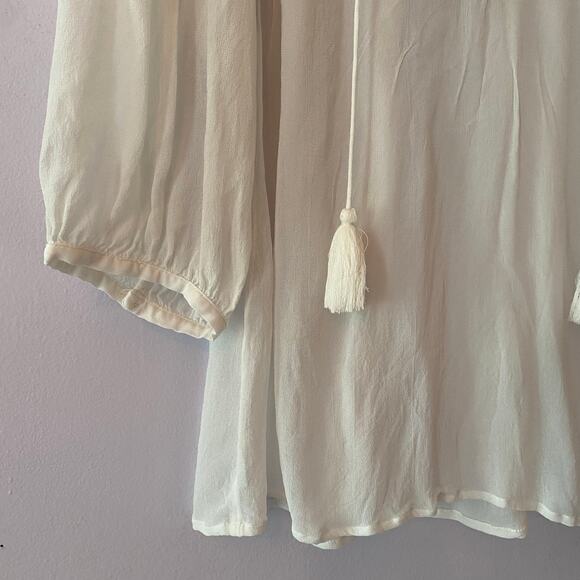 Chico's Women's size 1 / 8 / 10 White Lace Beaded Tunic Blouse Boho Sheer Gauze - Picture 4 of 11